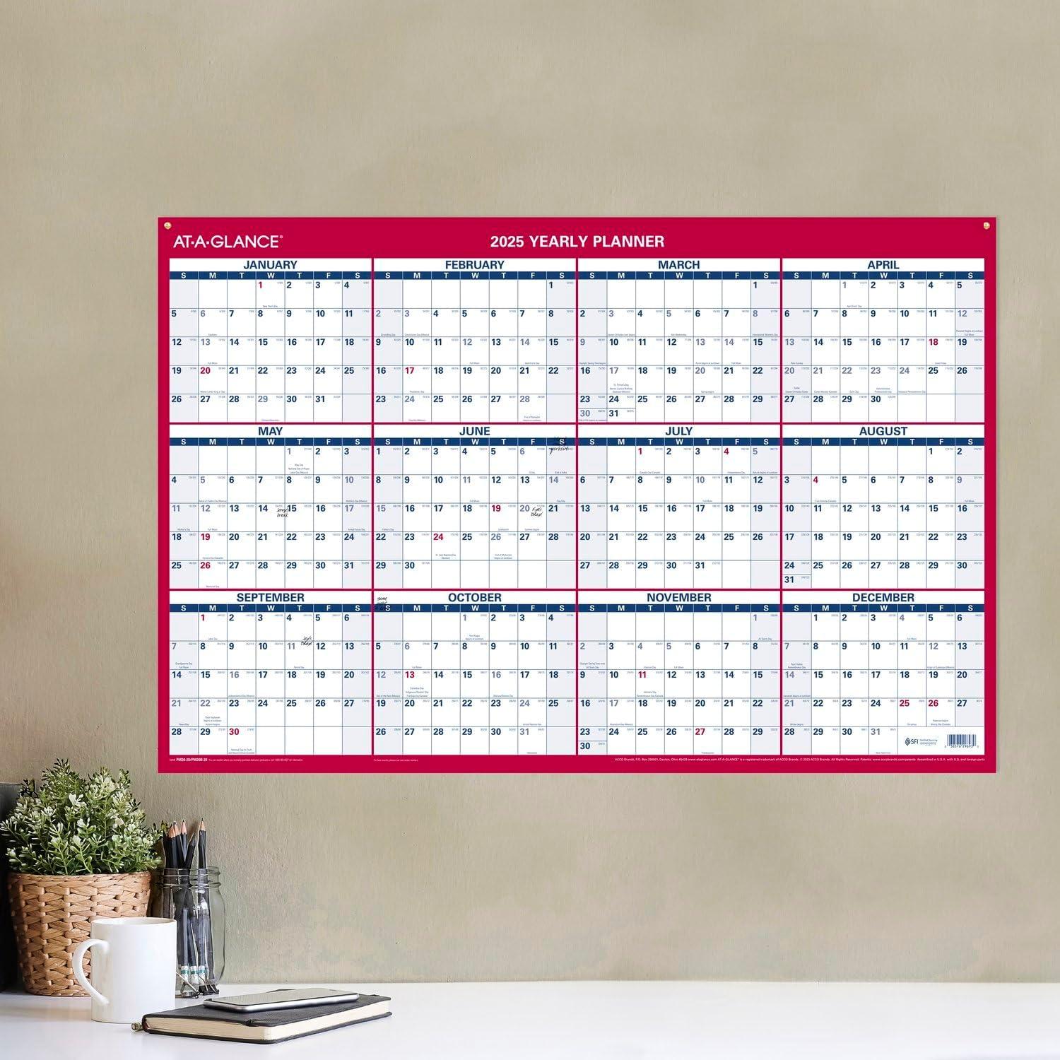 image:imageATAGLANCE 2026 Erasable Calendar Dry Erase Wall Planner 36 x 24 Large VerticalHorizontal Reversible Includes Marker PM2628262025 Old Edition