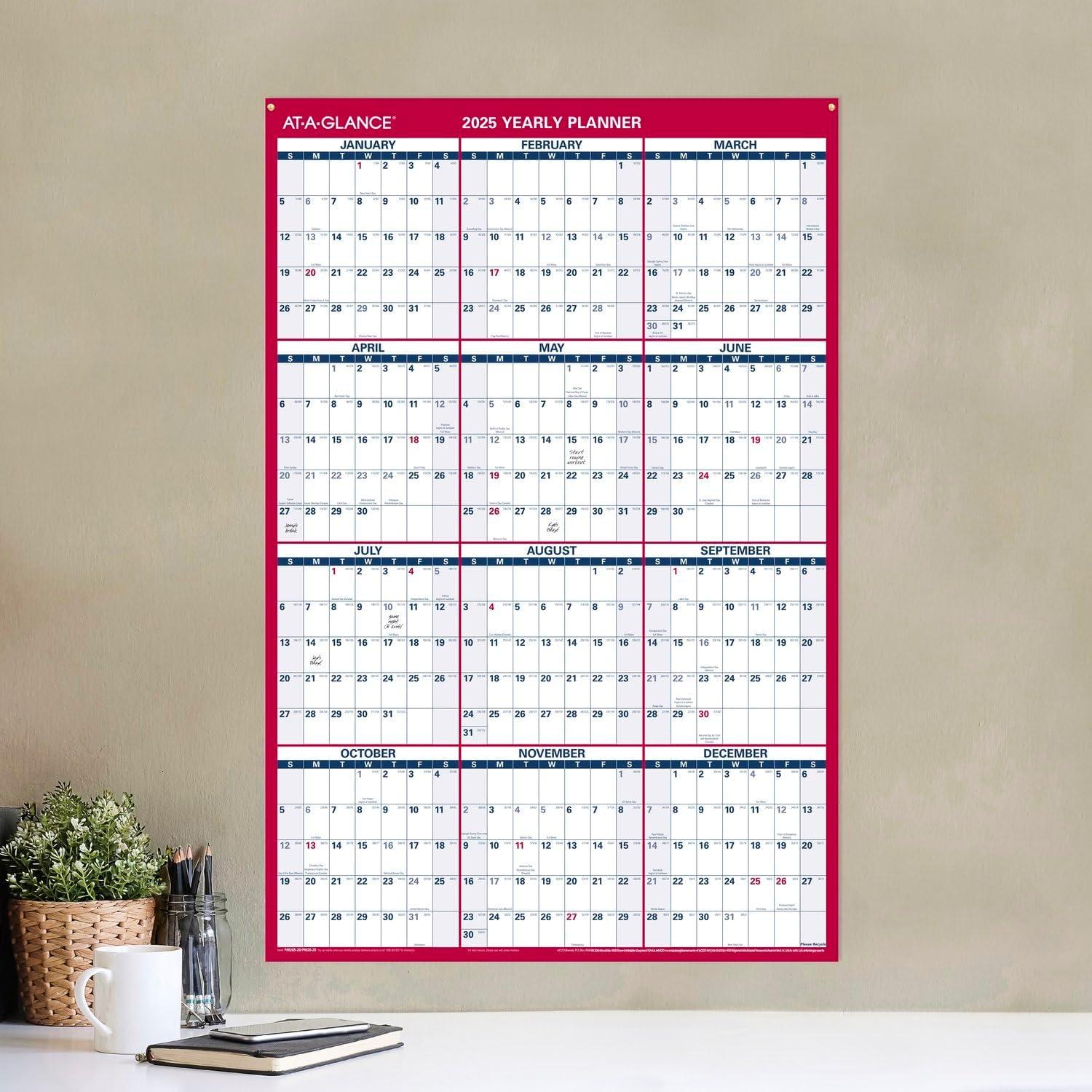 image:imageATAGLANCE 2026 Erasable Calendar Dry Erase Wall Planner 36 x 24 Large VerticalHorizontal Reversible Includes Marker PM2628262025 Old Edition