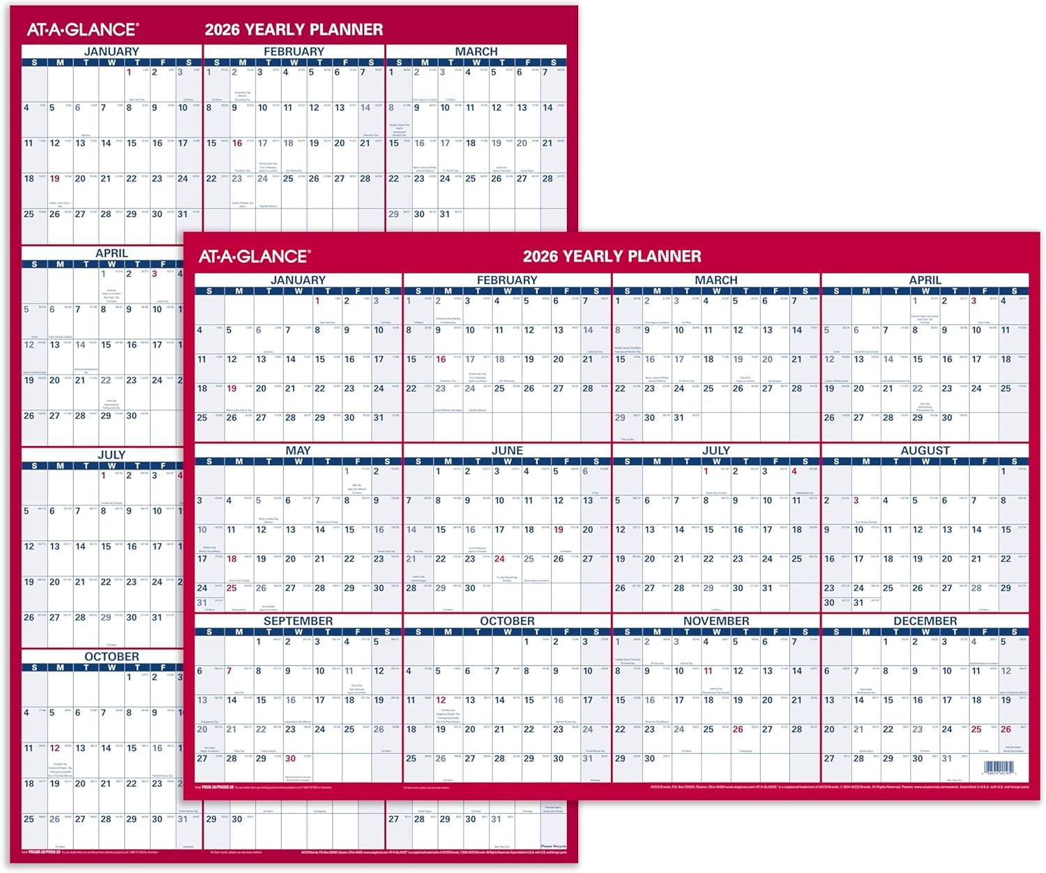 image:imageATAGLANCE 2026 Erasable Calendar Dry Erase Wall Planner 36 x 24 Large VerticalHorizontal Reversible Includes Marker PM2628262026 New Edition