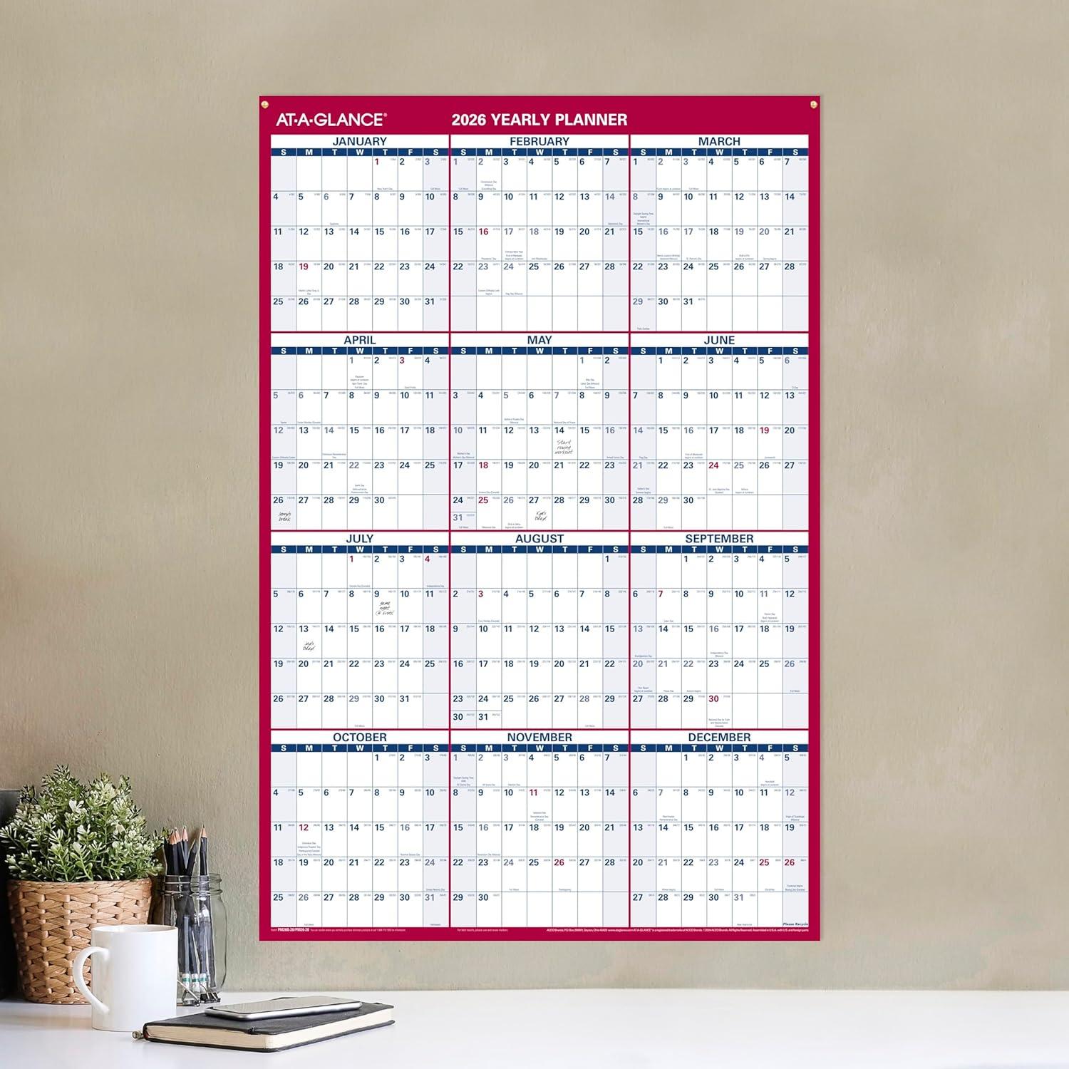 image:imageATAGLANCE 2026 Erasable Calendar Dry Erase Wall Planner 36 x 24 Large VerticalHorizontal Reversible Includes Marker PM2628262026 New Edition