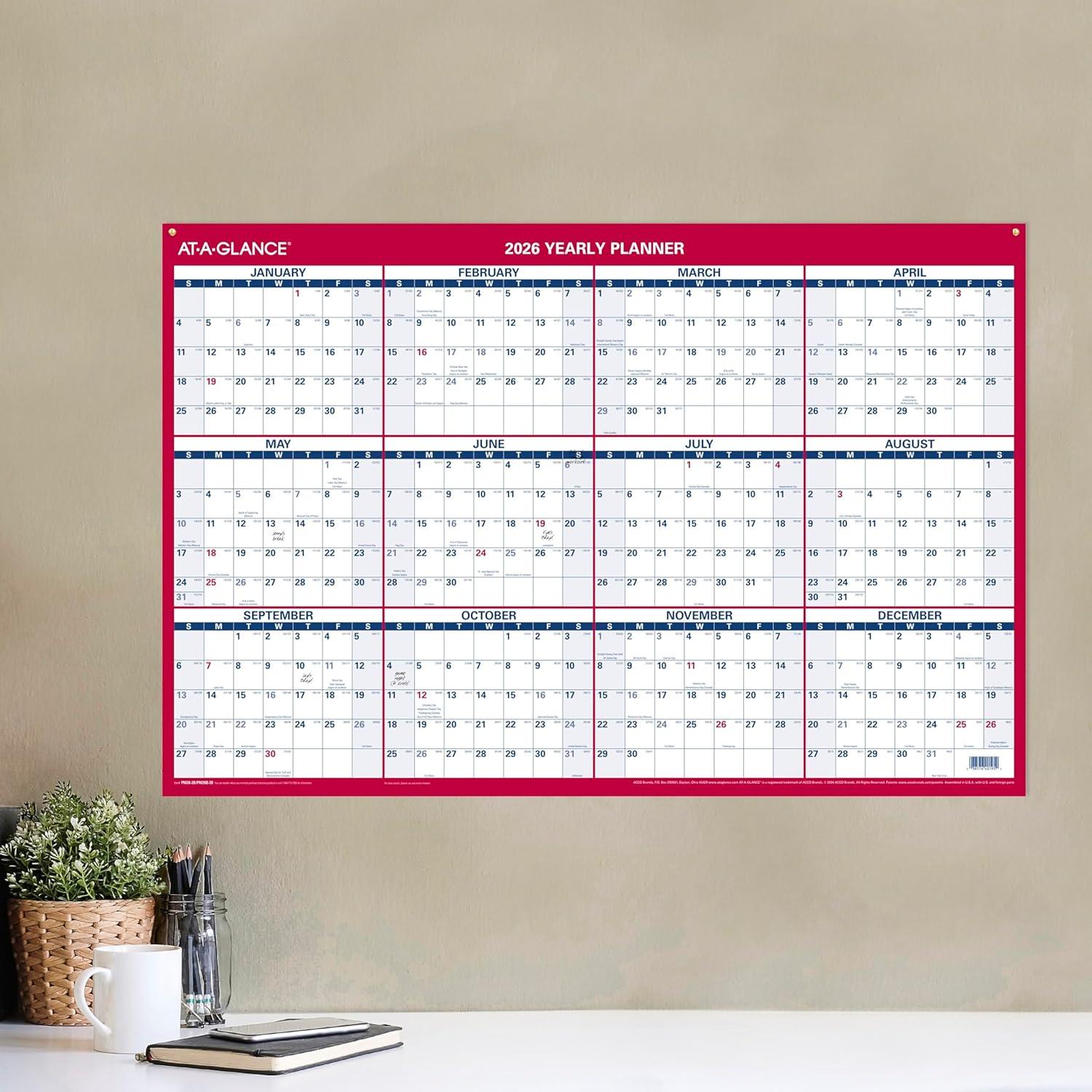 image:imageATAGLANCE 2026 Erasable Calendar Dry Erase Wall Planner 36 x 24 Large VerticalHorizontal Reversible Includes Marker PM2628262026 New Edition