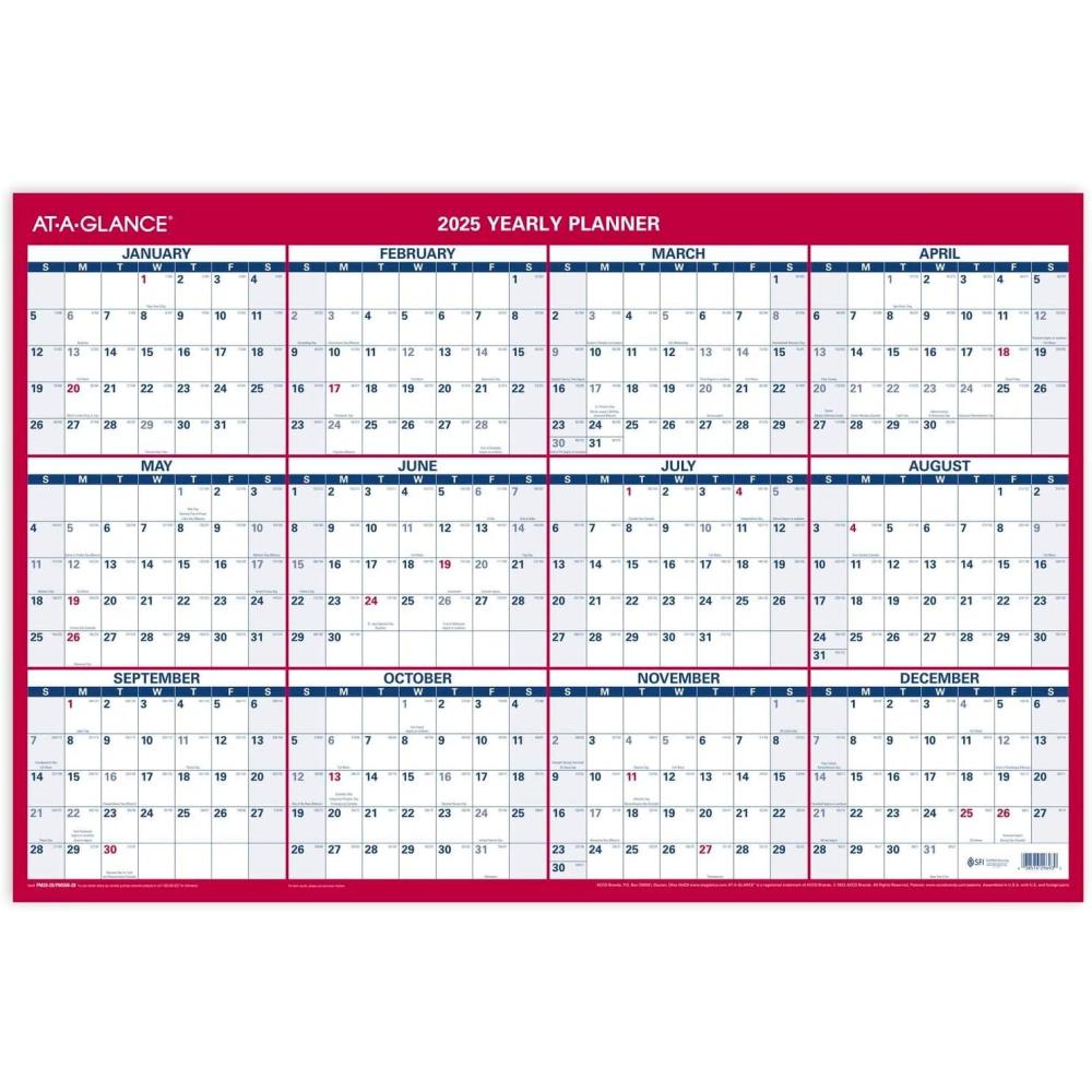 image:imageATAGLANCE 2026 Erasable Calendar Dry Erase Wall Planner 36 x 24 Large VerticalHorizontal Reversible Includes Marker PM2628262025 Old Edition