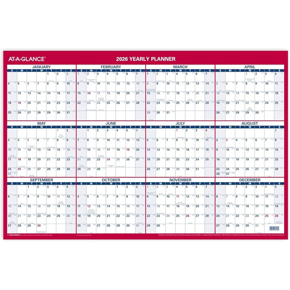 image:imageATAGLANCE 2026 Erasable Calendar Dry Erase Wall Planner 36 x 24 Large VerticalHorizontal Reversible Includes Marker PM2628262026 New Edition