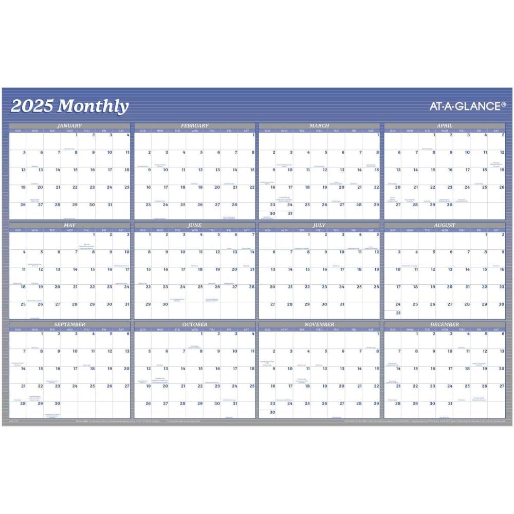 image:imageATAGLANCE 2026 Wall Calendar Dry Erase Wall Planner Monthly 48 x 32 Extra Large VerticalHorizontal Reversible 12Month Blue A1152262025 Old Edition