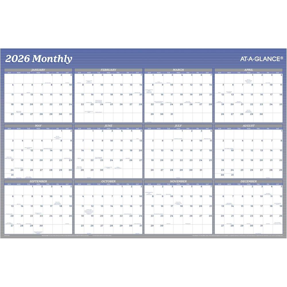 image:imageATAGLANCE 2026 Wall Calendar Dry Erase Wall Planner Monthly 48 x 32 Extra Large VerticalHorizontal Reversible 12Month Blue A1152262026 New Edition
