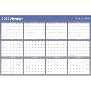 AT-A-GLANCE 2026 Wall Calendar, Dry Erase Wall Planner, Monthly, 48″ x 32″, Extra Large, Vertical/Horizontal, Reversible, 12-Month, Blue (A1152-26)(2026 New Edition)
