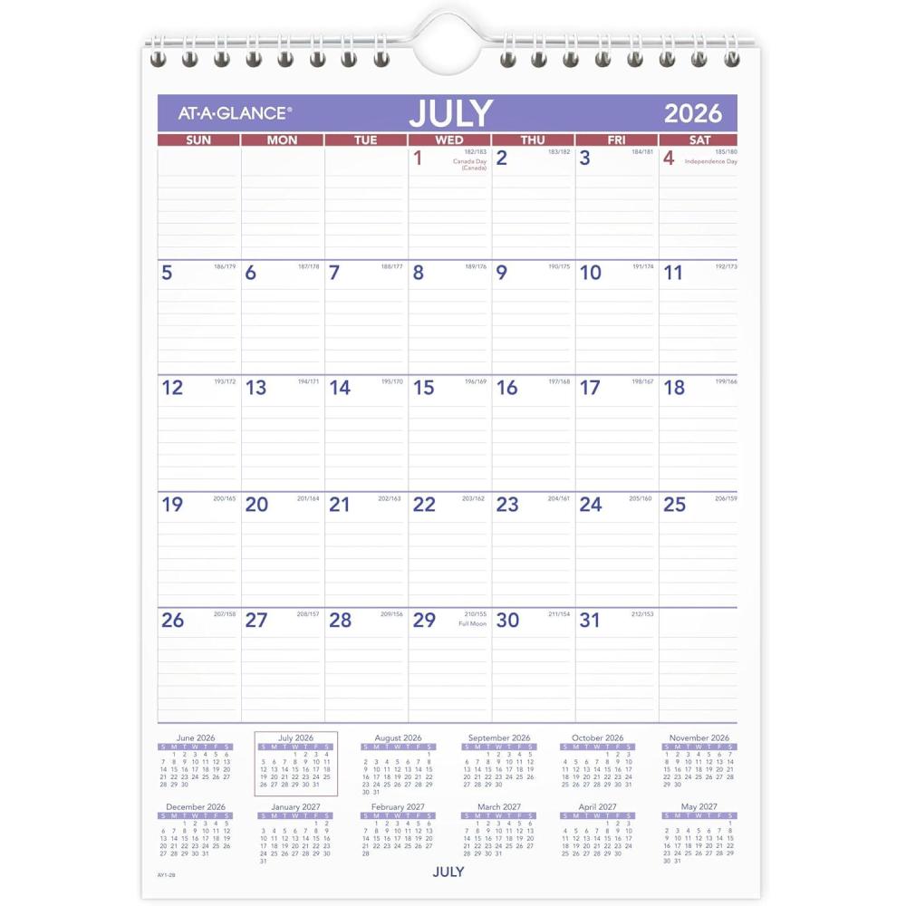 image:imageATAGLANCE Wall Calendar 20252026 Academic Monthly 1512 x 2234 Large Ruled Daily Blocks AY32820262027