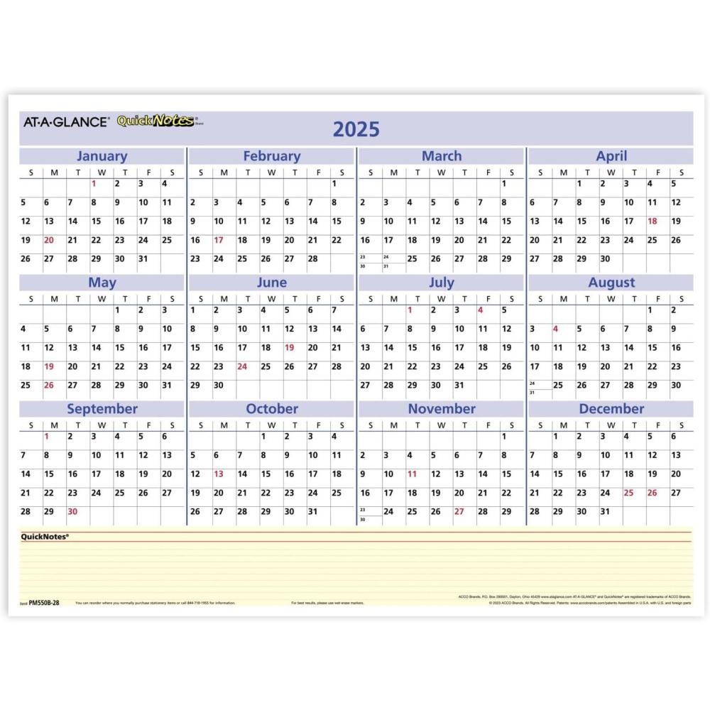 image:imageATAGLANCE 2026 Erasable Calendar Dry Erase Wall Planner 16 x 12 Medium Reversible QuickNotes PM550B28262025 Old Edition