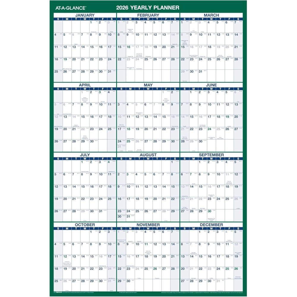 image:imageATAGLANCE 2026 Erasable Calendar Dry Erase Wall Planner 32 x 48 Extra Large Vertical Reversible PM31028262026 New Edition