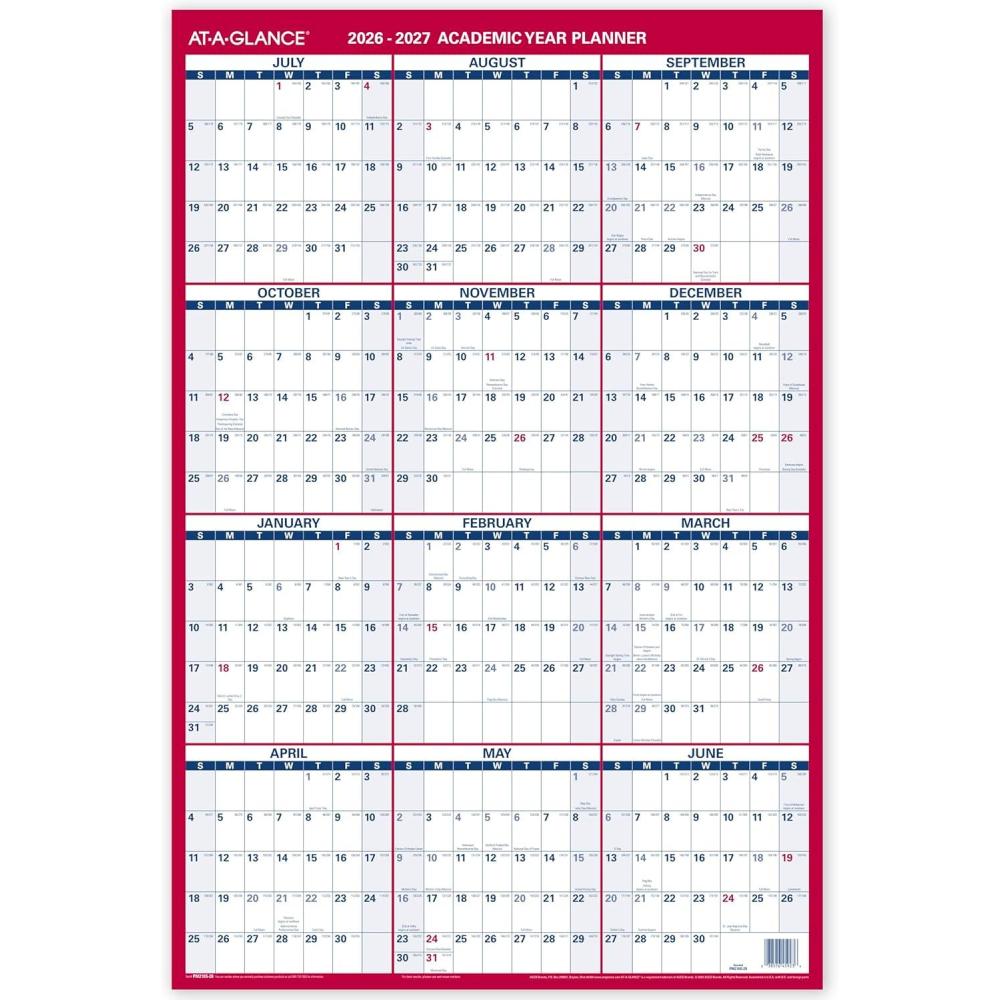 image:imageATAGLANCE 2026 Erasable Calendar Dry Erase Wall Planner 36 x 24 Large Yearly HorizontalVertical Seasons in Bloom PM200P282620262027