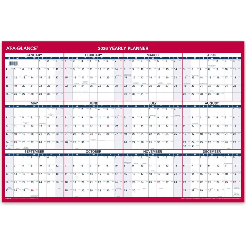 image:imageATAGLANCE 2026 Wall Calendar Monthly 24 x 36 Extra Large Paper Reversible VerticalHorizontal PM21228262026 Edition