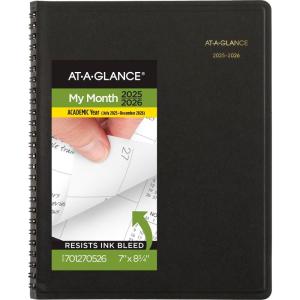 AT-A-GLANCE Planner 2025-2026 Academic, Monthly Appointment Book, 7″ x 8-3/4″, Medium, Flexible Cover, Black (7012705)(2025-2026)