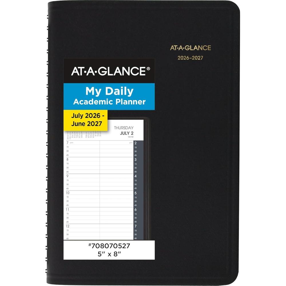 image:imageATAGLANCE Planner 20262027 Daily Academic 12Month JulyJune QuarterHourly Appointment Book 5 x 8 Black 708070520262027