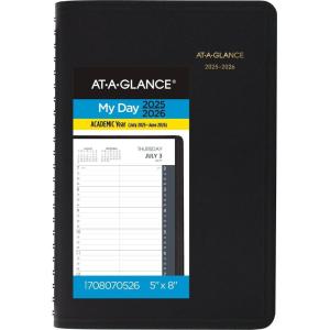 AT-A-GLANCE Planner 2026-2027 Daily Academic 12-Month July-June, Quarter-Hourly Appointment Book, 5″ x 8″, Black (7080705)(2025-2026)