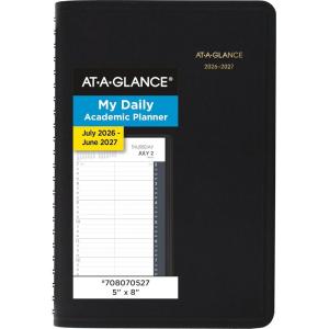 AT-A-GLANCE Planner 2026-2027 Daily Academic 12-Month July-June, Quarter-Hourly Appointment Book, 5″ x 8″, Black (7080705)(2026-2027)
