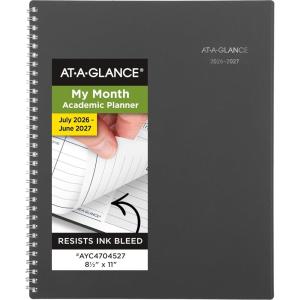 AT-A-GLANCE Planner 2026-2027 Monthly Academic 12-Month July-June Calendar Notebook, 8-1/2″ x 11″, DayMinder, Charcoal (AYC47045)(2026-2027)