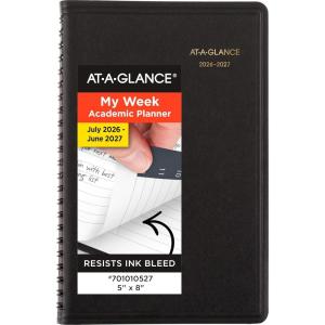 AT-A-GLANCE Planner 2026-2027 Weekly Academic 14-Month July-August Hourly Appointment Book, 5″ x 8″, Black (7010105)(2026-2027)