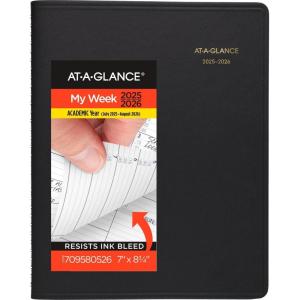 AT-A-GLANCE Planner 2026-2027 Weekly Academic 14-Month July-August, Quarter-Hourly Appointment Book, 8-1/4″ x 11″, Black (7095705)(2025-2026)
