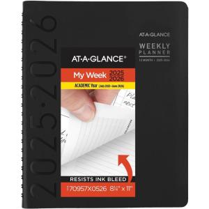 AT-A-GLANCE Planner 2026-2027 Weekly & Monthly Academic 12-Month July-June Half-Hourly Appointment Book, 8-1/4″ x 11″, Contemporary, Black (70957X05)(Black)
