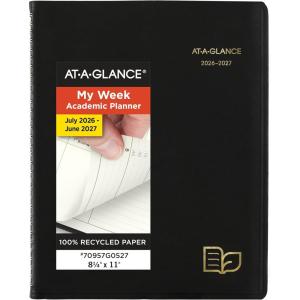AT-A-GLANCE Planner 2026-2027 Weekly & Monthly Academic 12-Month July-June Quarter-Hourly Appointment Book, 8-1/4″ x 11″, Recycled, Black (70957G05)(2026-2027)