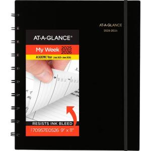 AT-A-GLANCE Planner 2026-2027 Weekly & Monthly Academic 12-Month July-June Quarter-Hourly Appointment Book, 9″ x 11″, Move-A-Page, Black (70957E05)(2025-2026)