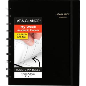 AT-A-GLANCE Planner 2026-2027 Weekly & Monthly Academic 12-Month July-June Quarter-Hourly Appointment Book, 9″ x 11″, Move-A-Page, Black (70957E05)(2026-2027)